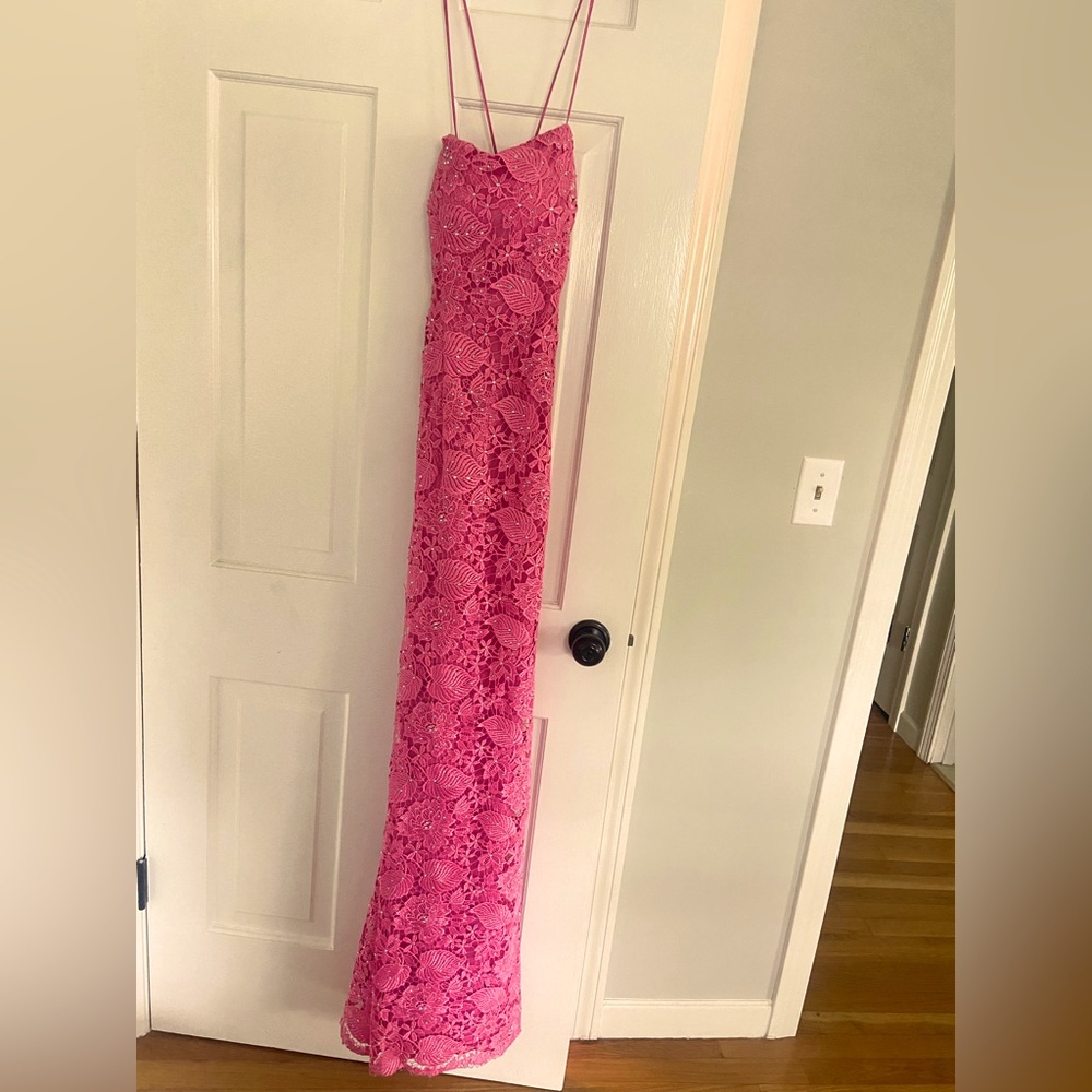 Pink floral prom dress with gems (worn once) in good condition